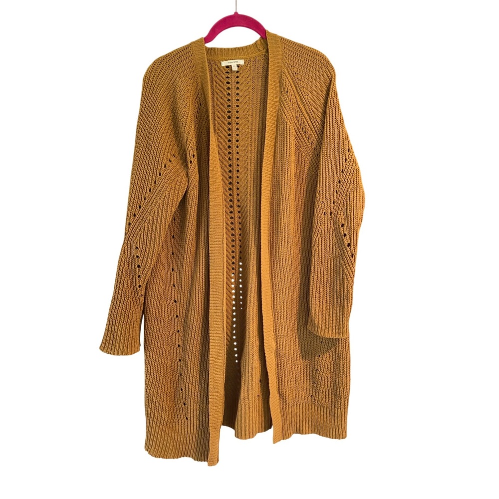 Maurices Women's M Mustard Yellow Knit Open Front Long Cardigan Sweater Cozy